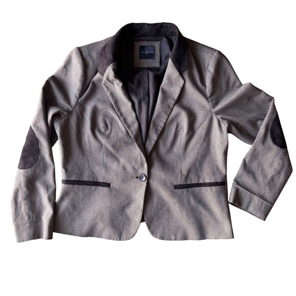 Limited Equestrian Blazer‎ Womens L Jacket Elbow Patches Houndstooth Contrast - Picture 1 of 7